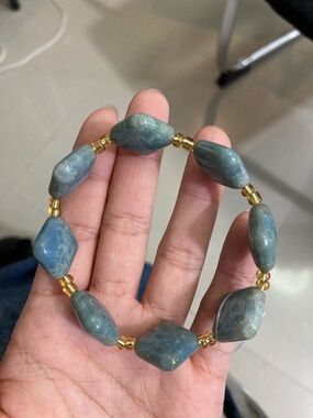 Blue Natural Coral Stone Stretch Bracelet with Gold Accent Beads